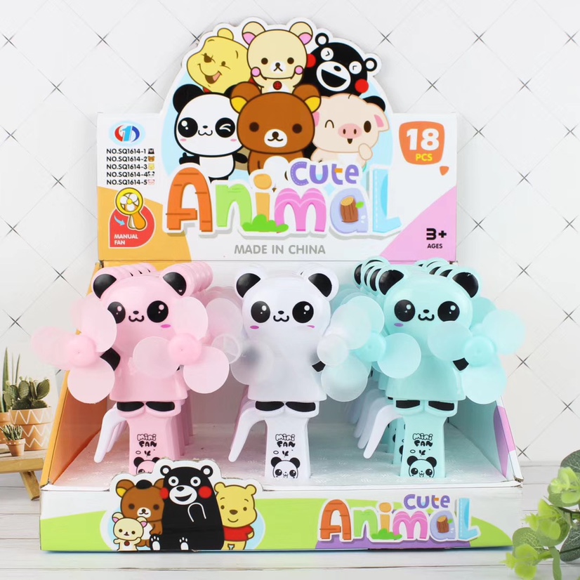 Hot-selling small-sized panda double-head hand pressure fans are selling well at street stalls