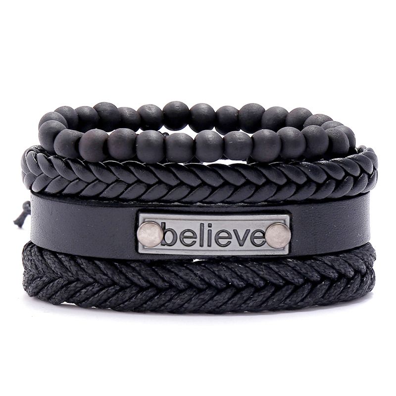 Manufacturers direct hand-woven vintage leather bracelet DIY four - piece Believe combination men accessories wholesale thumbnail