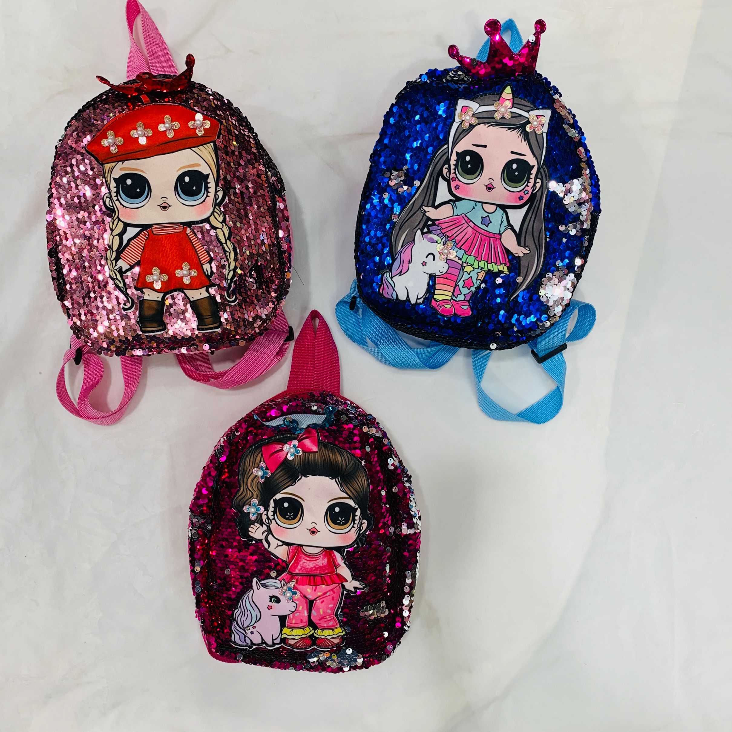 2020 New children's plush sequined crown sticker surprise doll schoolbag for boys and girls backpacks