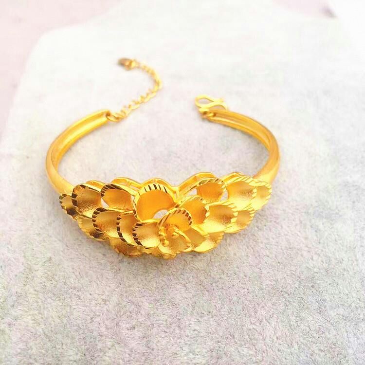 New Vietnamese Nansha gold bracelet for women with adjustable opening size, wedding gold jewelry, thick gold sandblasted large flower bracelet