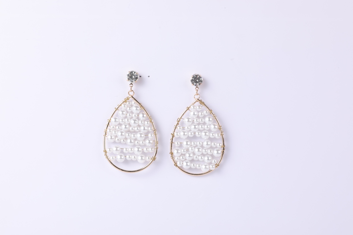 Korean-style handcrafted earrings, pearl wound water drop, with a unique charm. -12 details Picture
