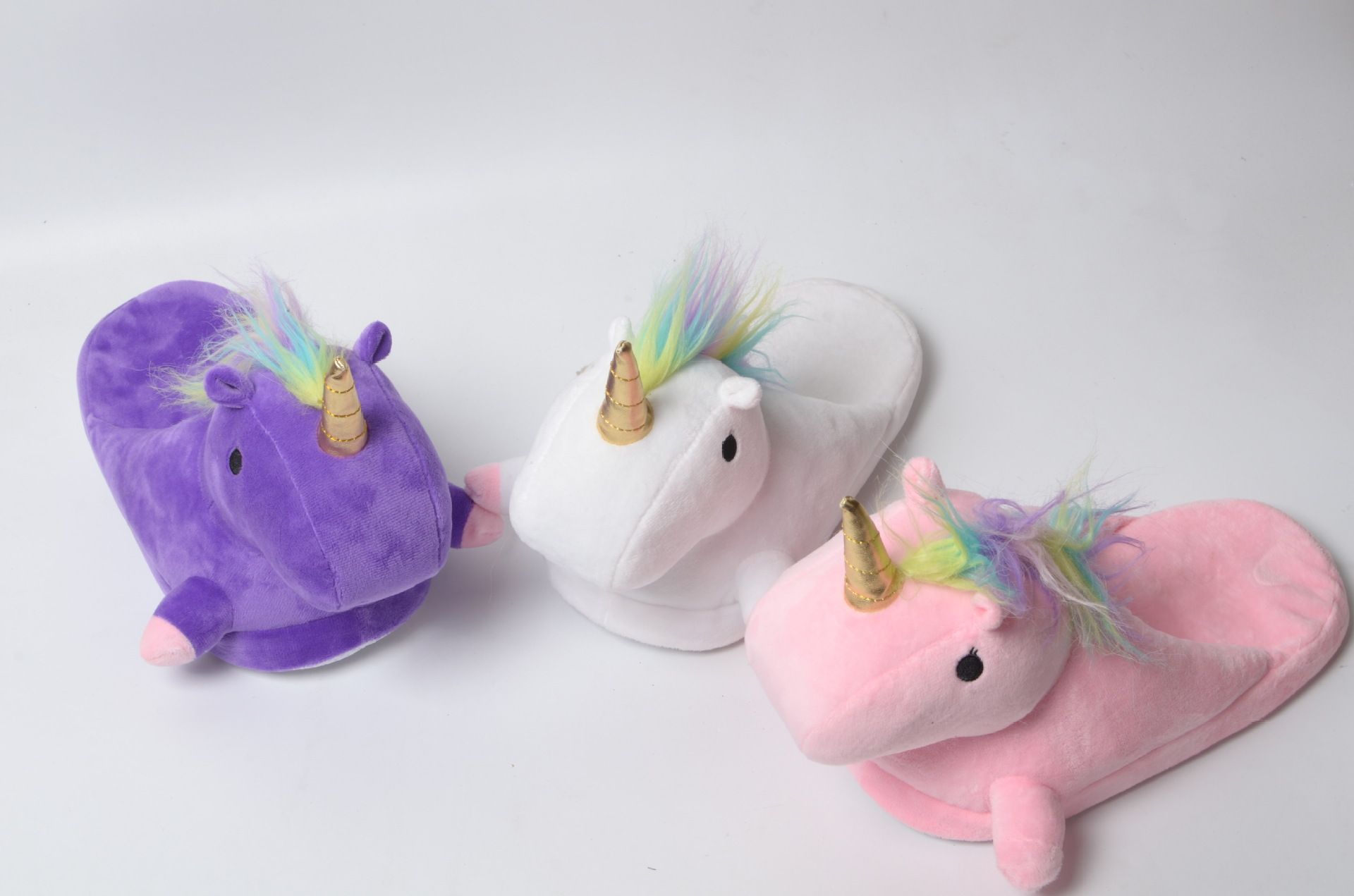 跨境独角兽毛绒拖鞋家居半拖棉鞋彩马拖鞋厂家毛绒家居拖鞋定制