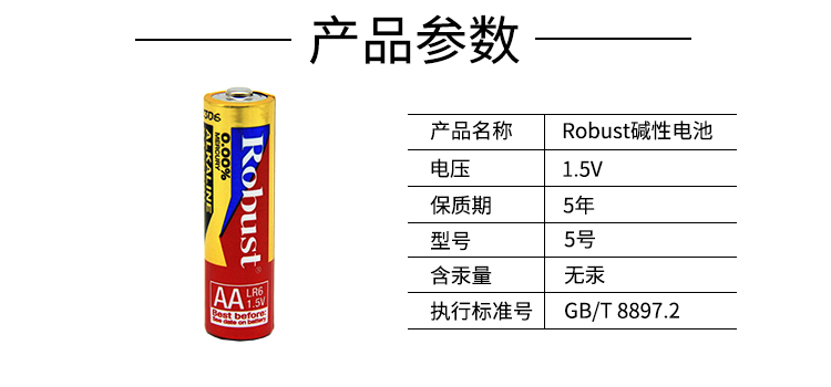 ROBUST碱性电池 5号五号干电池LR6 1.5v2只挂卡 玩具空调遥控器详情图1