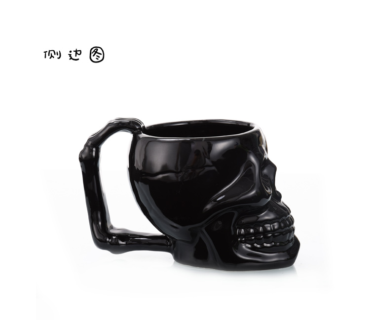 骷髅造型手柄陶瓷马克杯 创意骷髅造型咖啡马克杯 骷髅手柄陶瓷杯详情图7