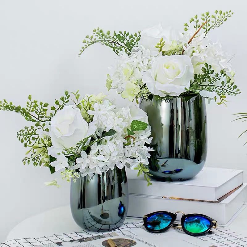 Nordic style light luxury deep cold grey tone glass vases for living room, bedroom and dining room flower arrangements, hydroponic flower vases decoration factory direct sales and wholesale Specification image