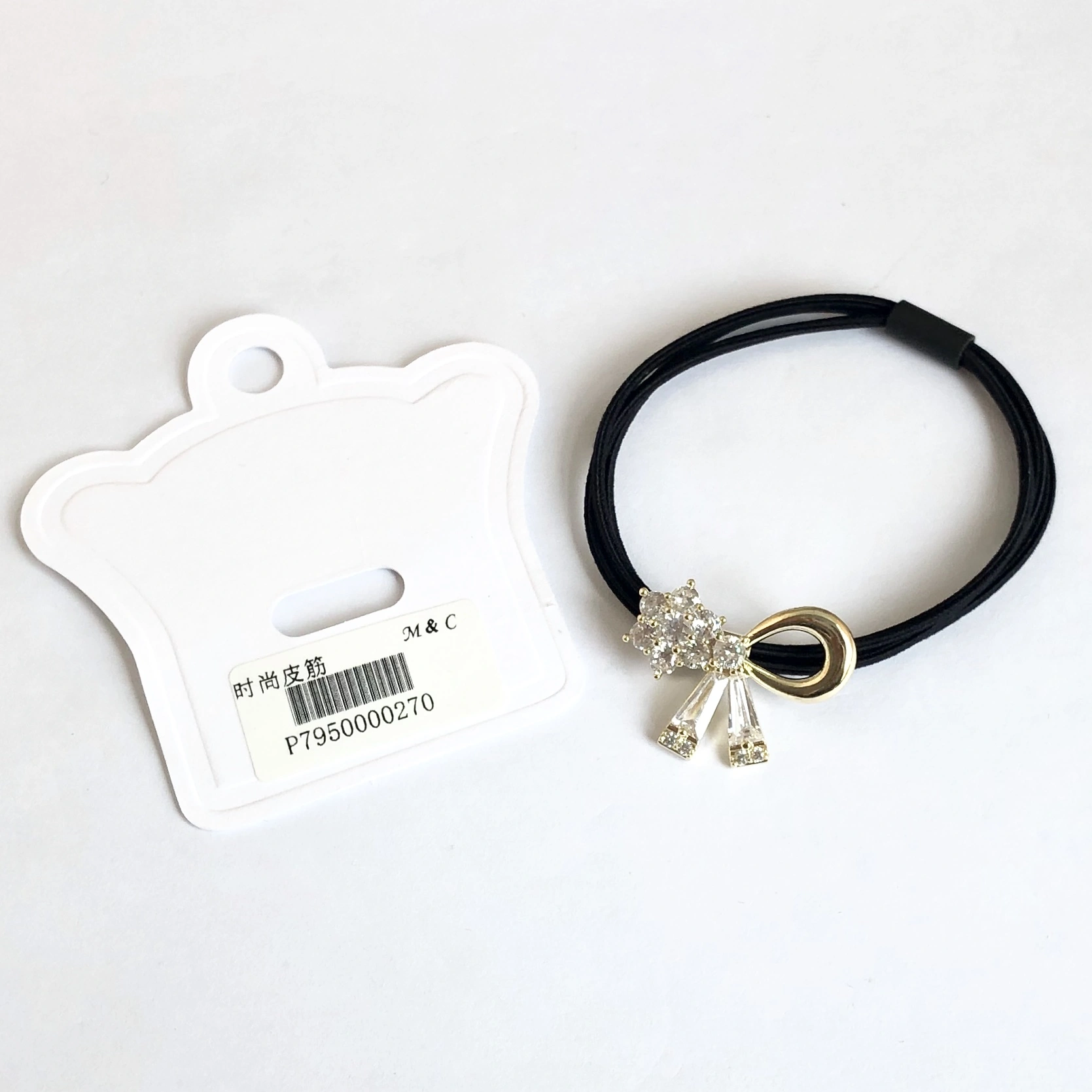 Korean-style diamond-encrusted bow with three black nylon rubber bands detail image 1