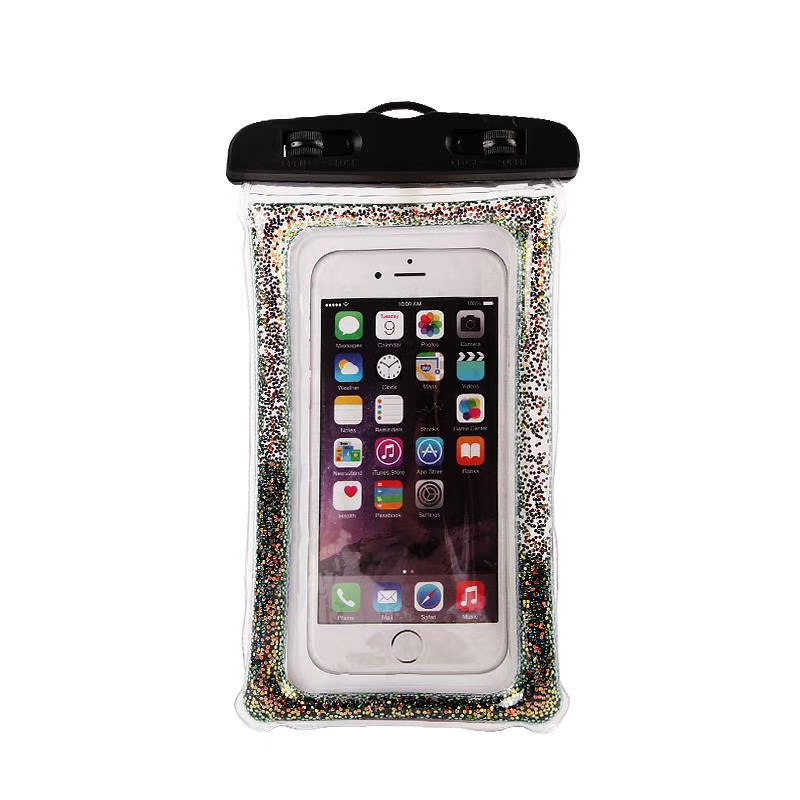 Glitter powder and flowing sand PVC material waterproof bag for mobile phones, waterproof tools for mobile phones Application Scenario