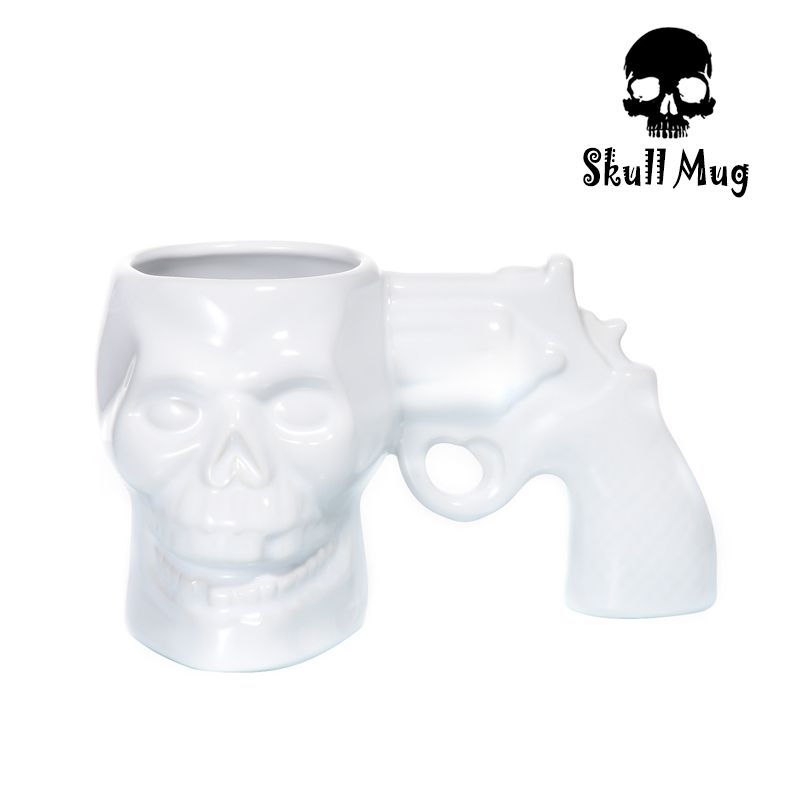 Creative Hipster Skull Sculpting Mug Skull Revolver Ceramic Mug Personality Skull Handle Bone China Mug details Picture