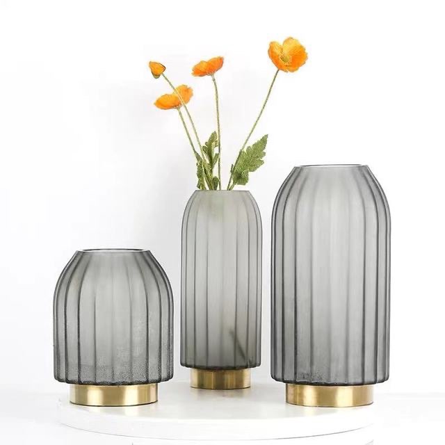Direct sales and wholesale of Nordic minimalist frosted metal transparent glass vases, creative countertop decorative items for living room model rooms