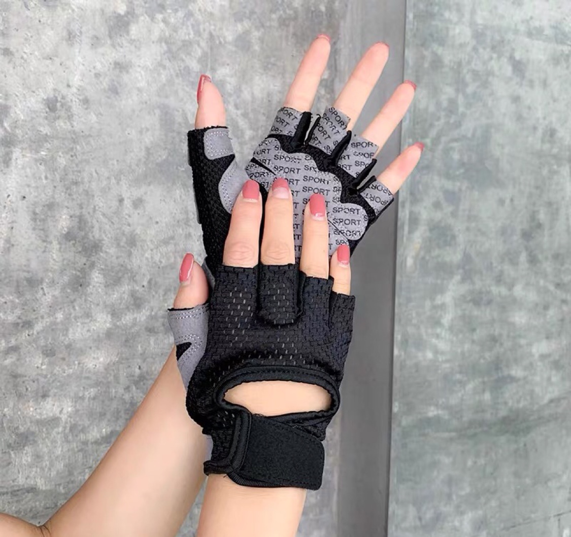 Net Red Half Palm Thick Sports Gloves Women's Fitness Half Finger Gloves Non-Slip Weight Iron Outdoor Cycling Gloves Tide Specification drawing
