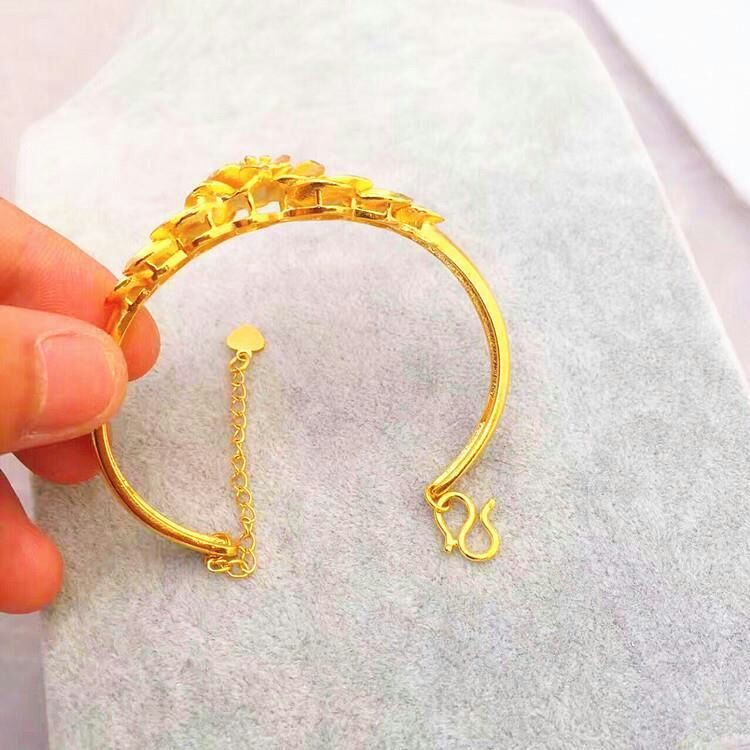 New Vietnamese Nansha gold bracelet for women with adjustable opening size, wedding gold jewelry, thick gold sandblasted large flower bracelet undefined