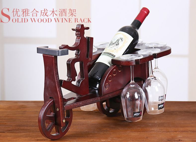 葡萄酒木制红酒架高脚杯迷你车