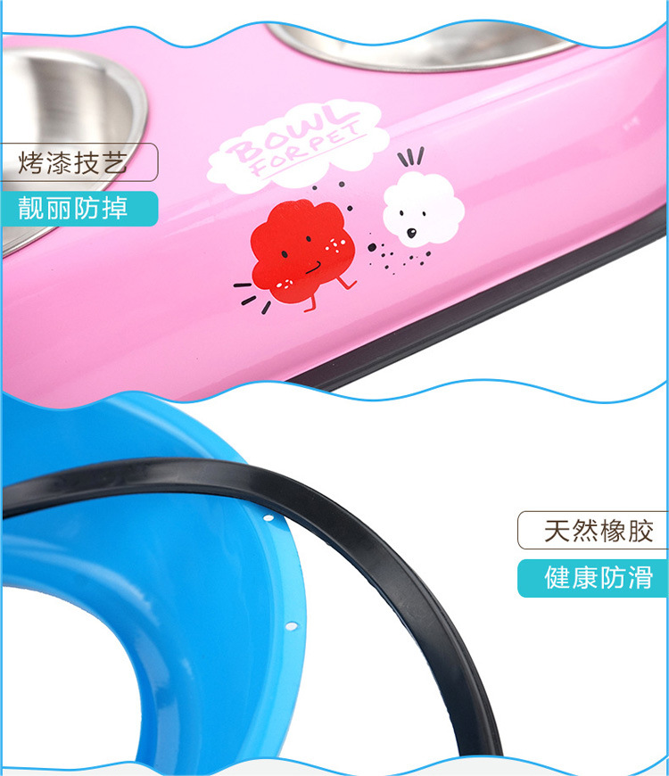 大号彩色不锈钢双口狗碗 防滑宠物不锈钢碗狗狗猫咪食盆 宠物用品详情图5