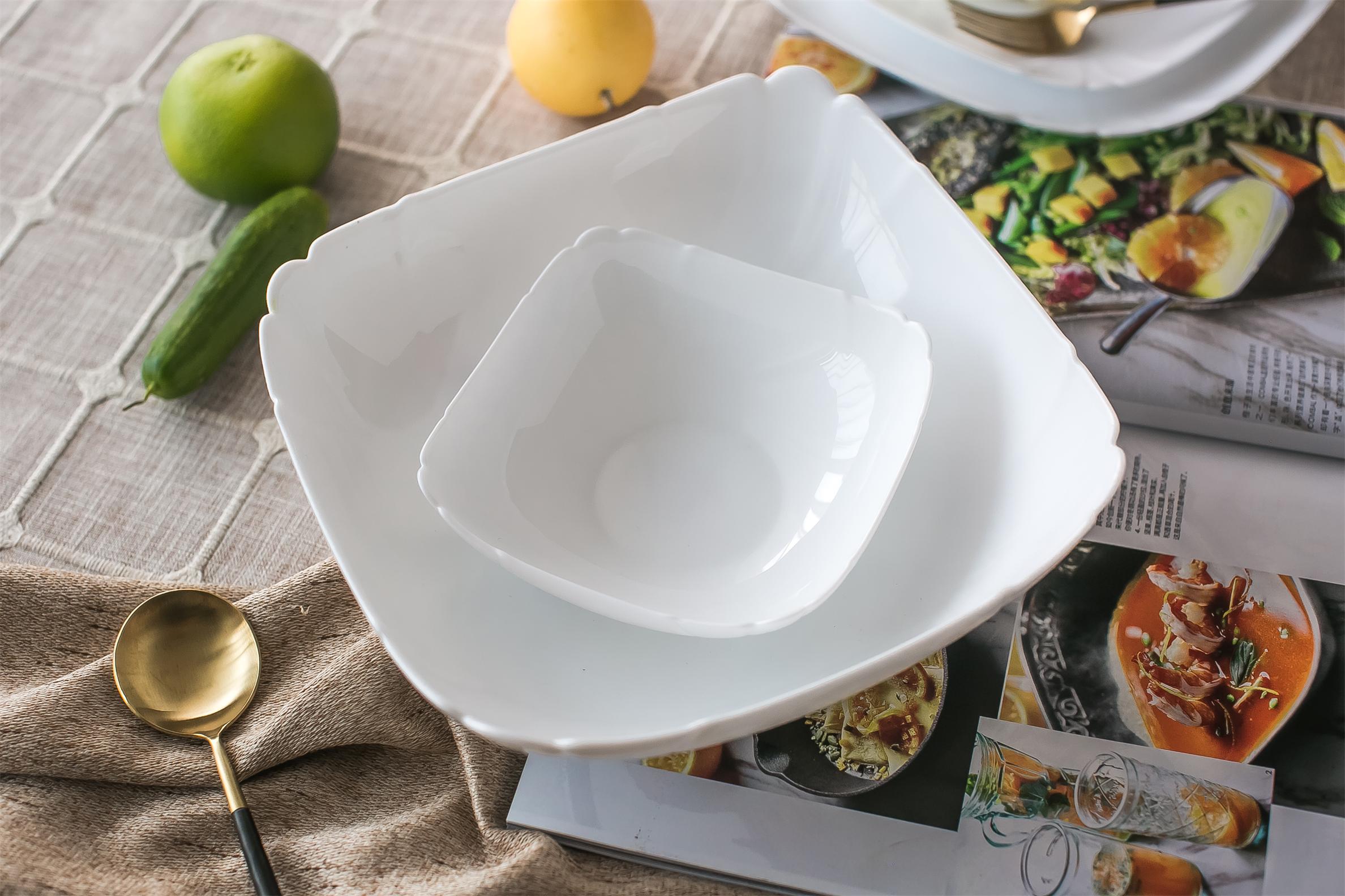 Yiwu quality square opal glass plates and bowls, white jade glass bowls and spare parts detail image 1