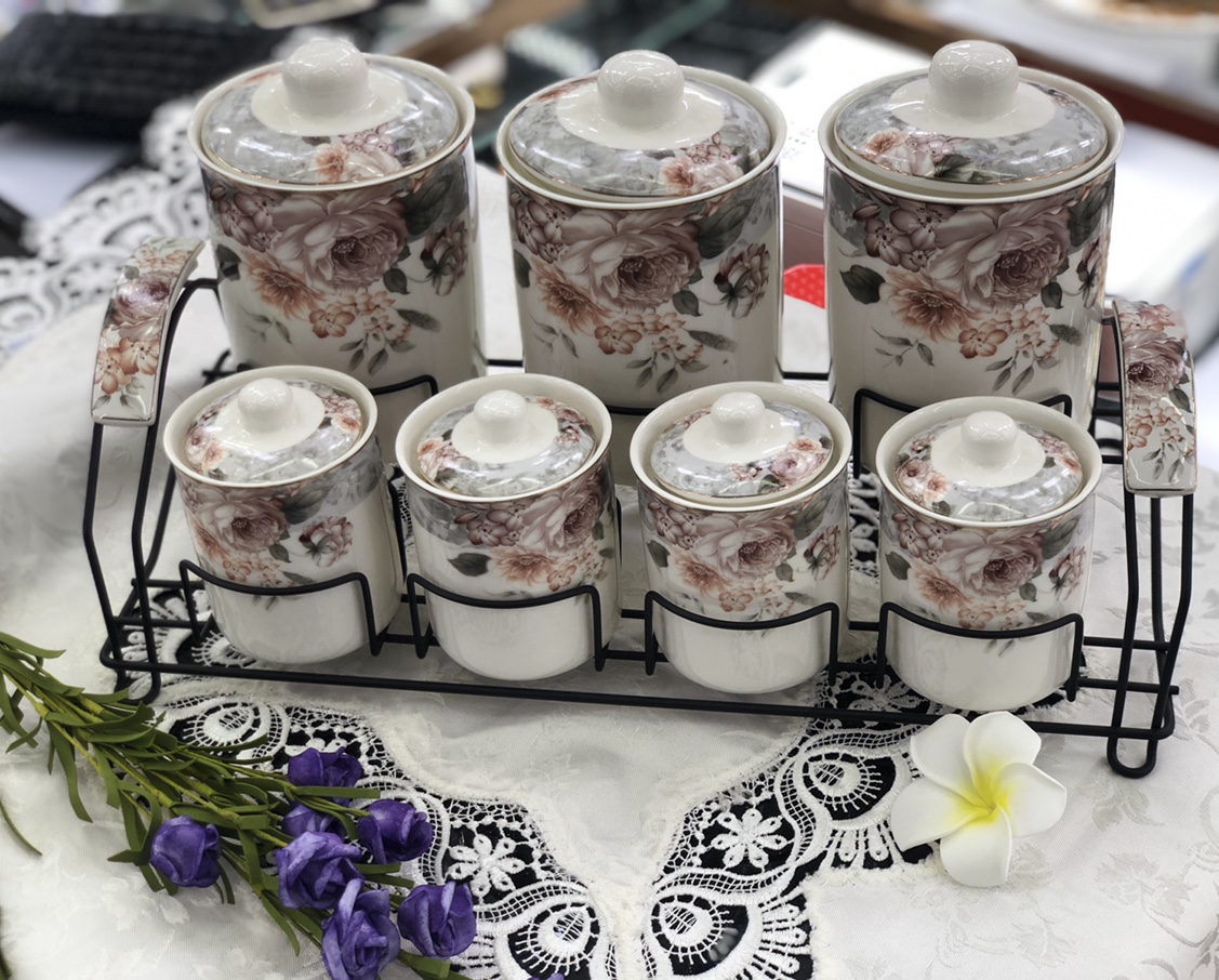 陶瓷密封罐套装7件套密封罐3色可选择