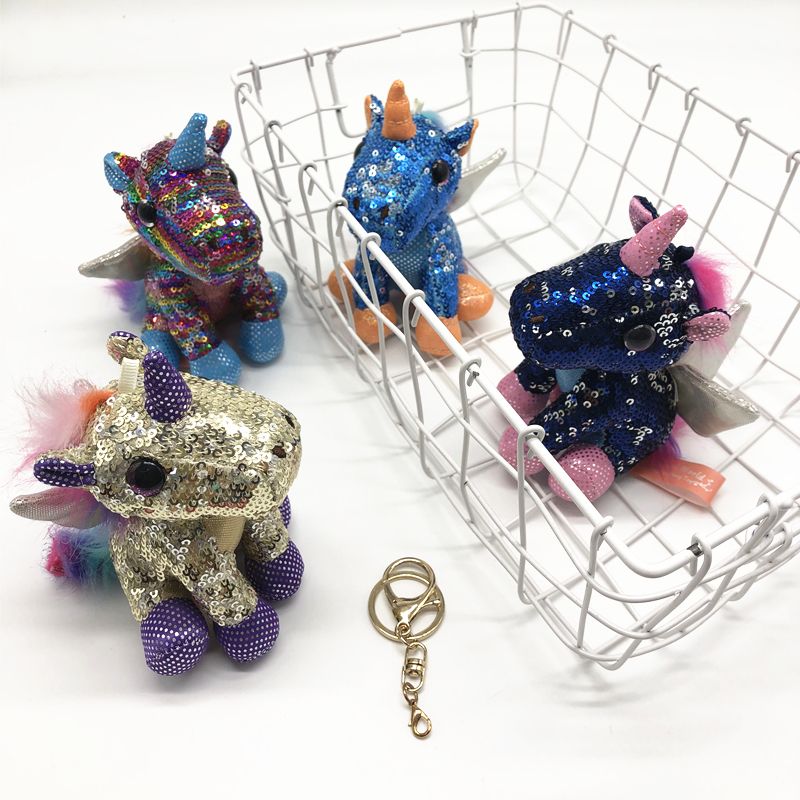 Sequins unicorn hair toy key chain Pony Pendant knapsack accessories grab-machine doll key chain wholesale