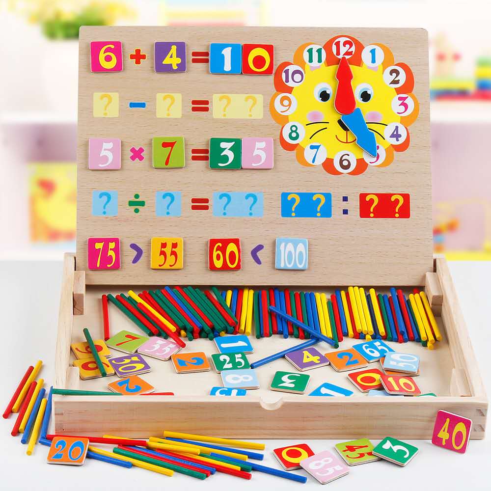 磁性拼拼乐闹钟数字盒画板百变写字板黑板益智木质玩具详情图1