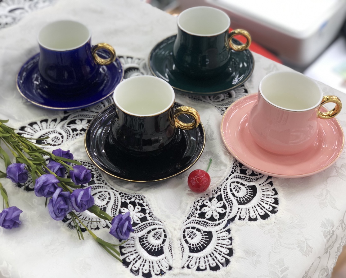 200C Large Six Cups Six Plates Ceramic Coffee Cup Saucer 4 Colors Optional Classic Simple Creative Ceramic Coffee Cup Saucer Set