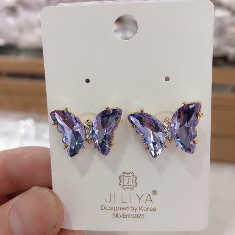 2020 new zircon earrings fashion butterfly color real gold