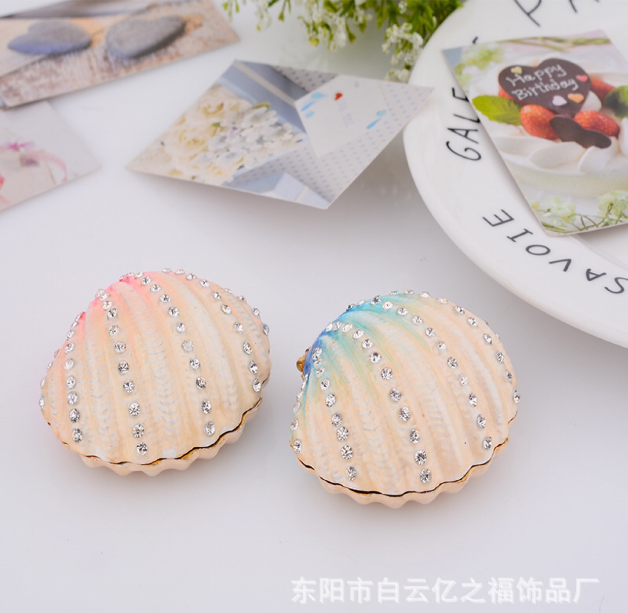 合金首饰盒精品摆件 水钻镶嵌 亿之福工艺礼品手工彩绘贝壳详情图6