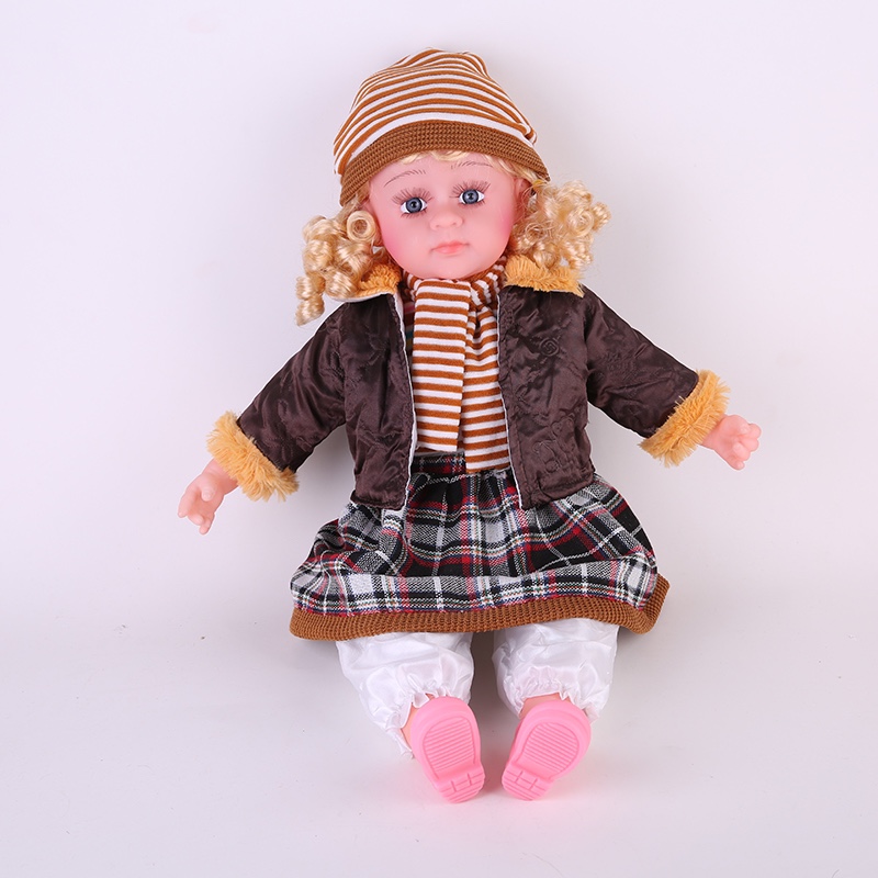 24寸仿真娃娃玩具婴格子裙咖啡色外套搪胶宝宝洋娃娃女孩童娃娃产品图
