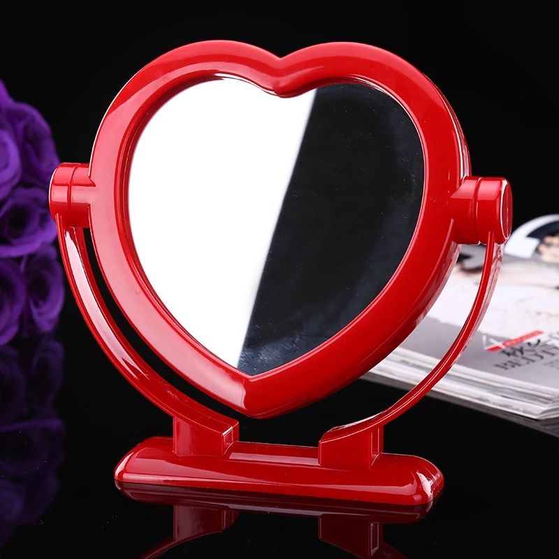 Makeup mirror table type red beauty makeup small mirror desktop portable dressing mirror heart