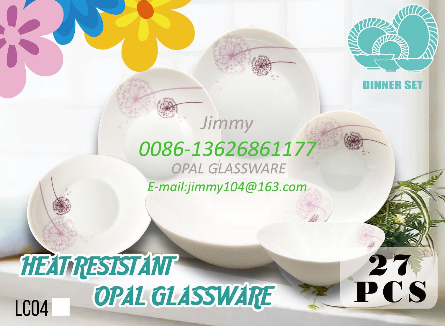 Yiwu Good Goods 27-head White Glass Tableware, White Jade Porcelain Green and Environmentally Friendly Tableware Gift set