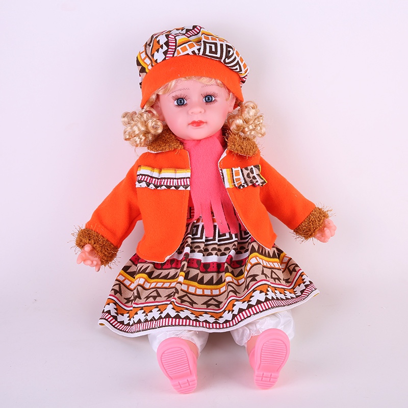 24寸仿真娃娃玩具婴花裙子橙色外套搪胶宝宝洋娃娃女孩童娃娃
