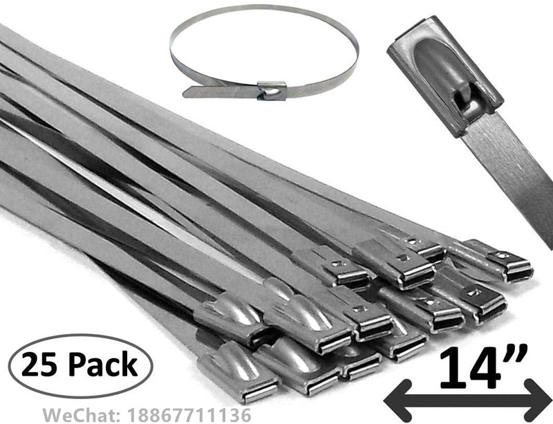 14英寸不锈钢电缆带-100个自锁式金属白钢绑带固定座扎丝卡扣抱箍详情图1