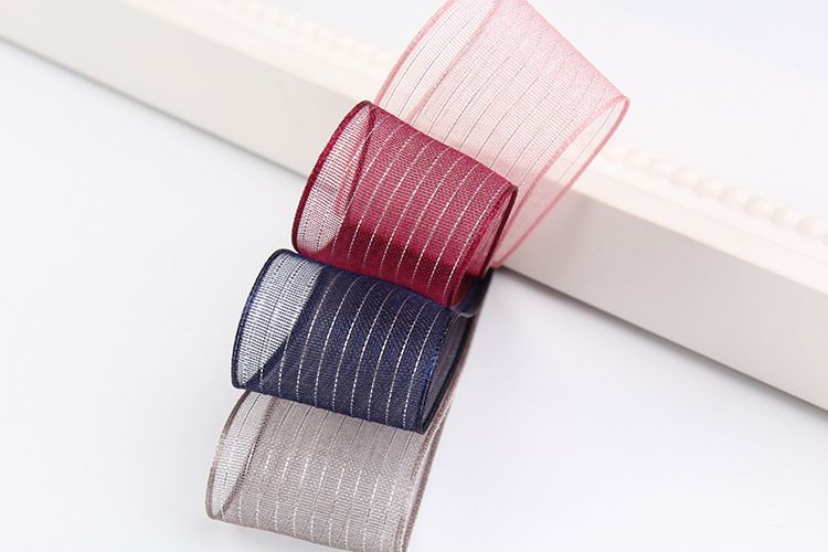 韩国织带银色条纹雪纱带DIY手工蝴蝶结丝带帽子服装辅料硬边网纱