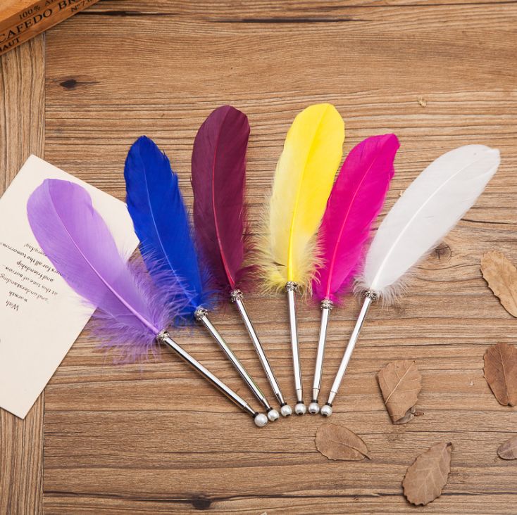 Yiwu Selection Korean version of Europe restoring ancient style big wave craft feather ballpoint pen thumbnail