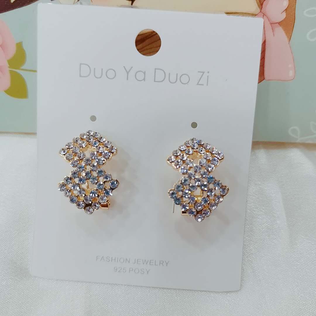 S925 silver needle geometric diamond earrings with full diamond pendant earrings, micro setting, color retention, personality, fashion ladies earrings 2 thumbnail