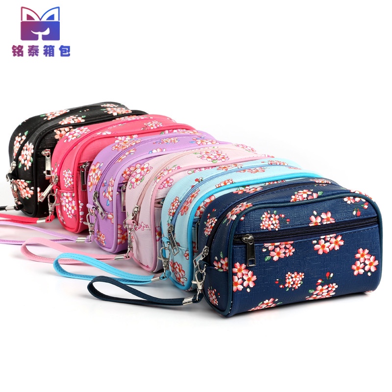 Korean cosmetic bag floret double handle bag PU handbag manufacturer