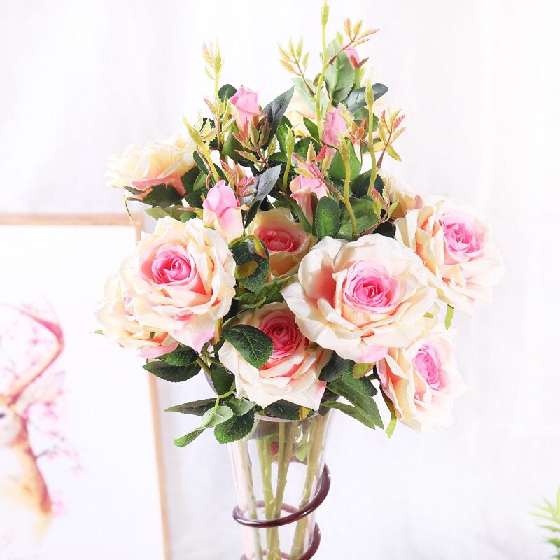 3头巴黎玫仿真植物 家居客厅装饰花束仿真花假花批发婚庆手捧花