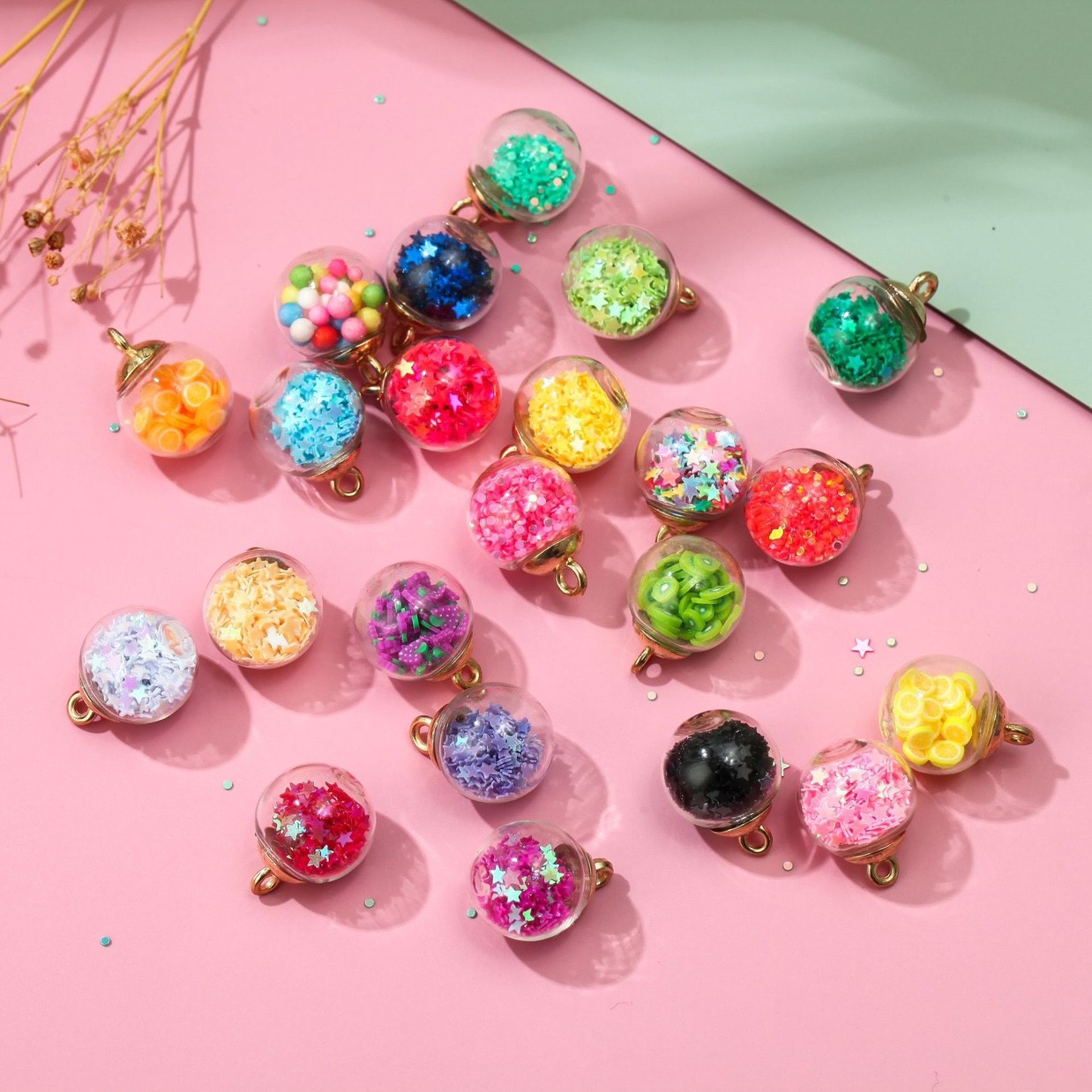Redondo transparente color estrellas bola de vidrio accesorios de pelo pendientes colgantes DIY accesorios materiales hechos a mano