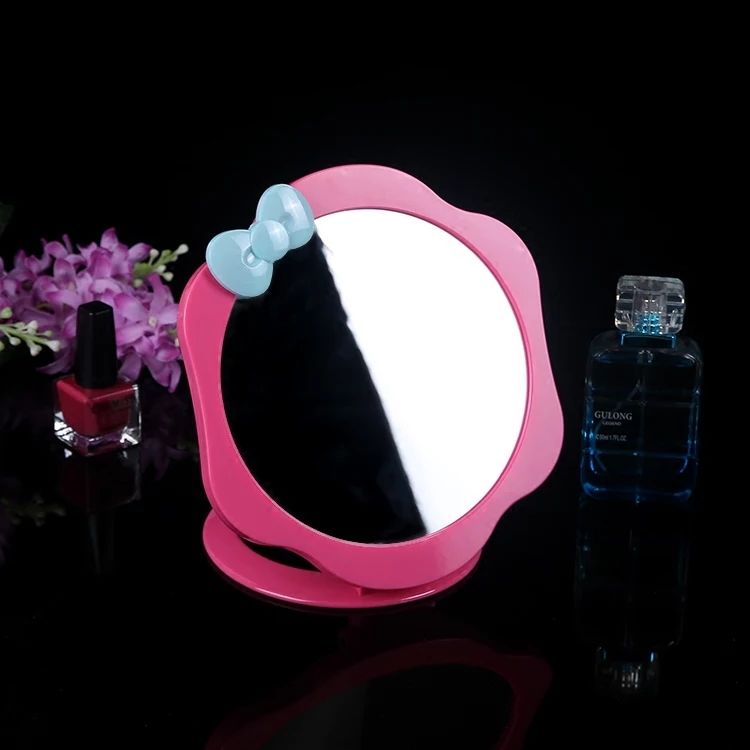 Make-up mirror table type women's net red beauty makeup touch up light small mirror desktop portable dressing mirror lovely bow