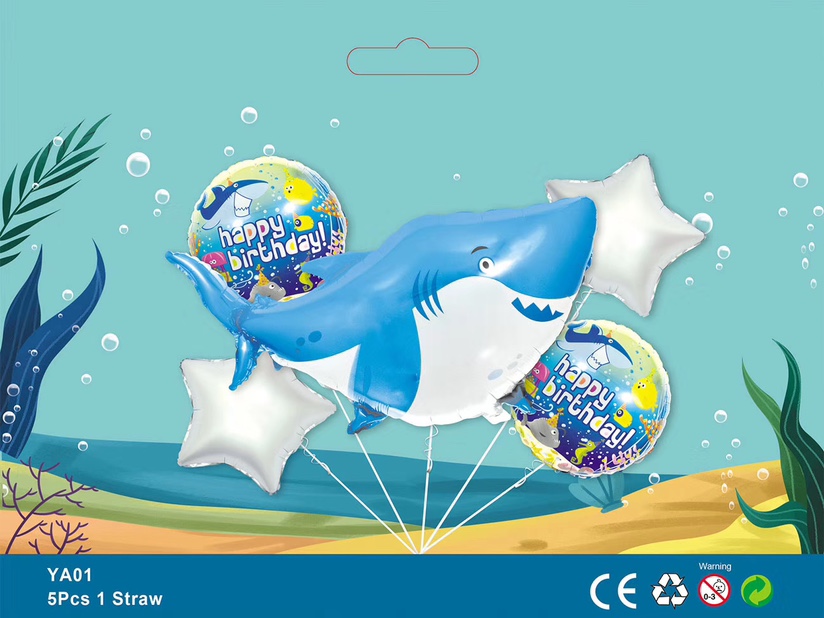 逊新款海洋动物主题鲨鱼螃蟹海豚铝膜气球套装生日派对气球束🐟🐟🐟