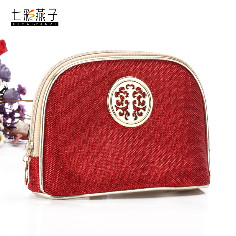 Gold powder shell makeup bag Makeup bag Wash bag semi-circular storage bag glitter powder clutch bag