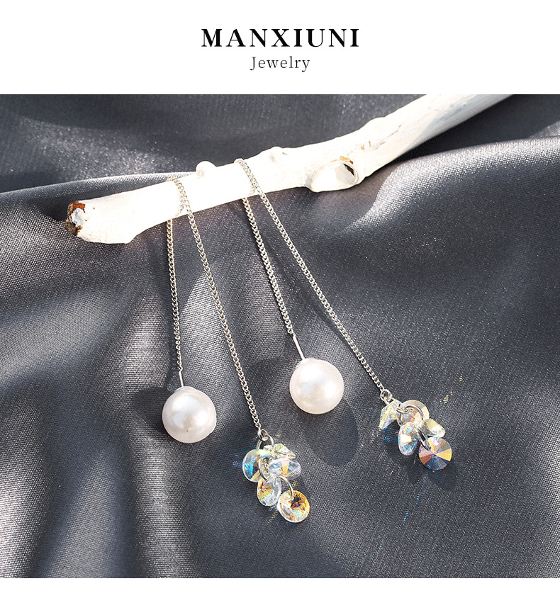 奥地利人造水晶韩版气质长款耳线流苏AB彩耳环厂家直销批发925针详情图1