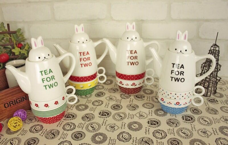 TFT005 Rabbit pot ceramic coffee cup a pot TWO creative cups small fresh TEA FOR TWO thumbnail
