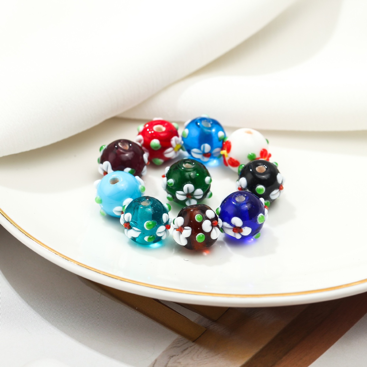 Wholesale of new 12mm Japanese-style cut flower colored inlaid flower glass beads as DIY jewelry accessories details Picture