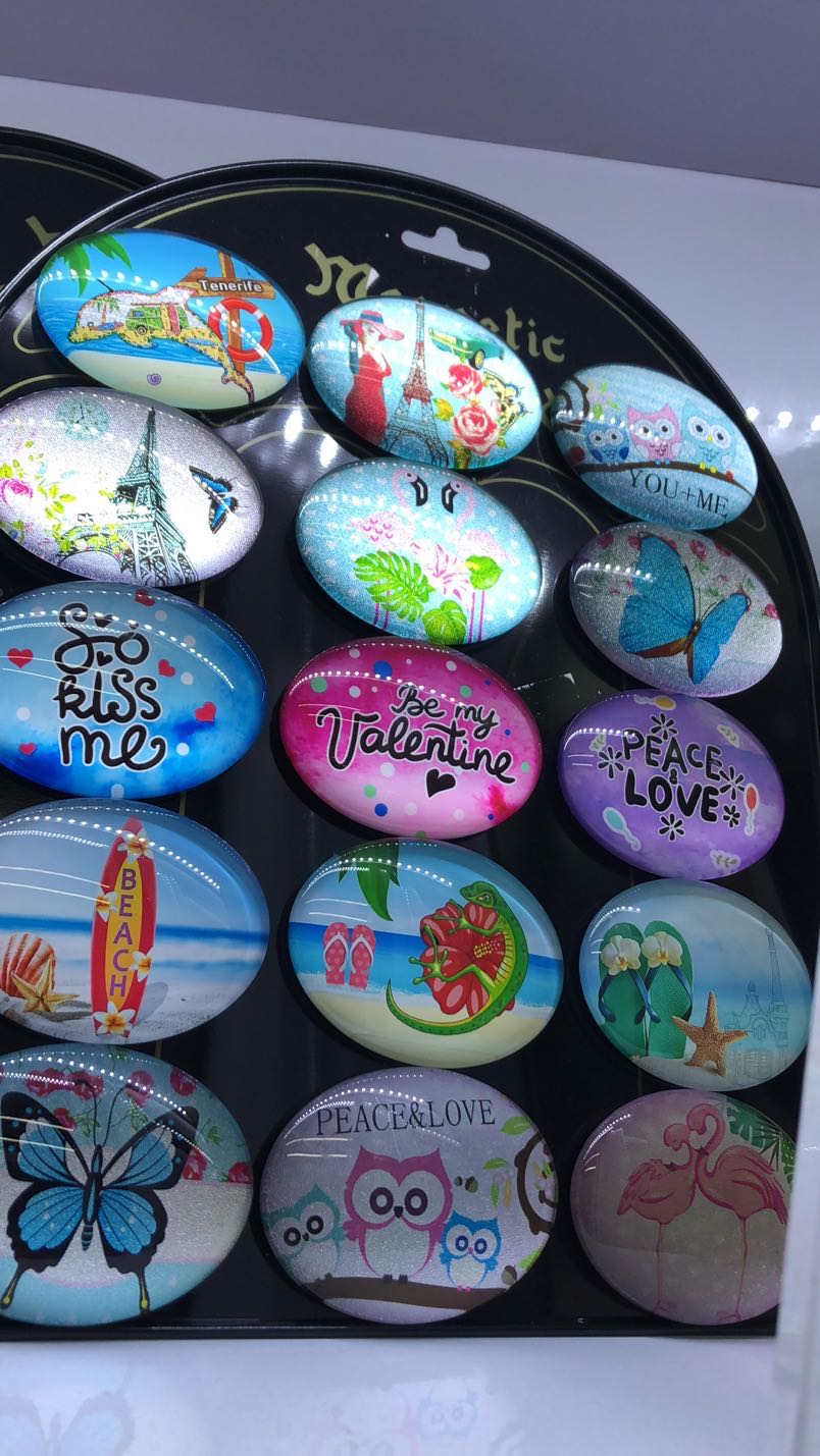 Oval glass crystal fridge magnets