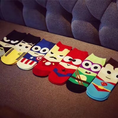League of Superheroes cartoon boat socks all cotton tide socks for men and women, sizes 35-41 thumbnail