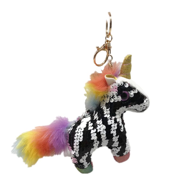 最新款亮片独角兽毛绒玩具钥匙扣汽车钥匙扣公仔玩偶抓机娃娃批发详情图6
