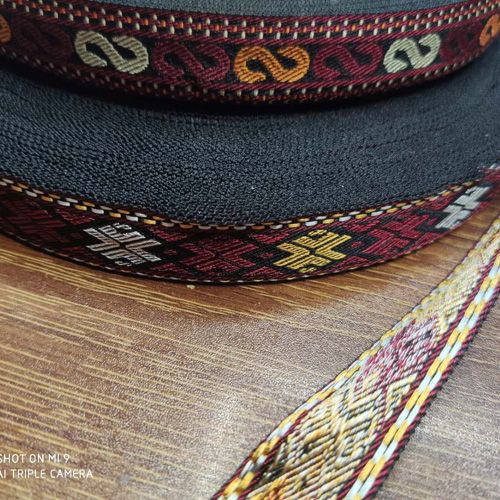 Factory direct sales: 2cm glossy silk ethnic style computer jacquard webbing Arab collar bag decorative trim Application Scenario
