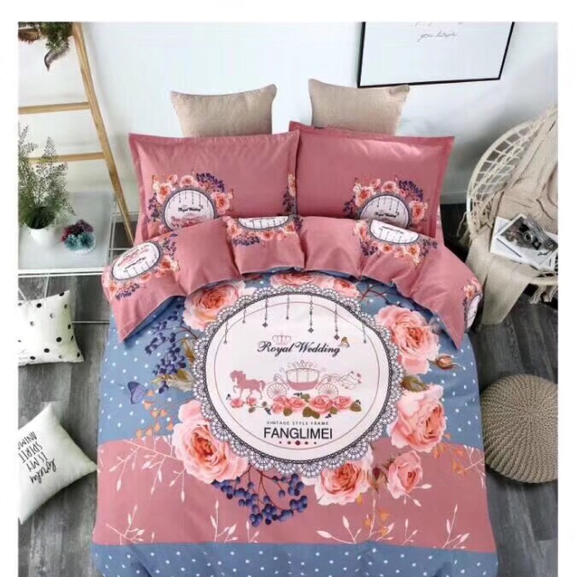 Four-piece set in large stock: Quilt cover 200*230, bed sheet 230*240, pillowcase 48*74*2, active fabric AB version, no color fading and no pilling