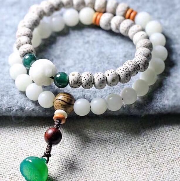 Two circles of Star and Moon White jade