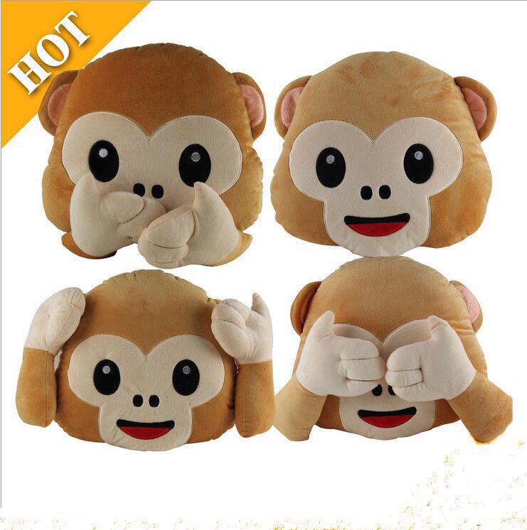 You ge QQ expression monkey plush pillow cushion do not look do not listen to do not say thumbnail