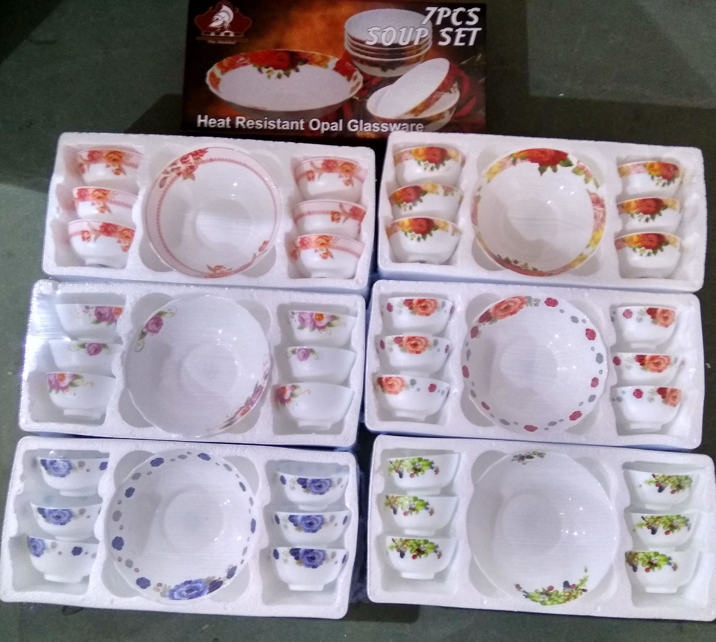 Yiwu Good Goods 7PCS SOUP SET Glass Tableware Opalescent Glass Seven-head Tableware Set Specification image