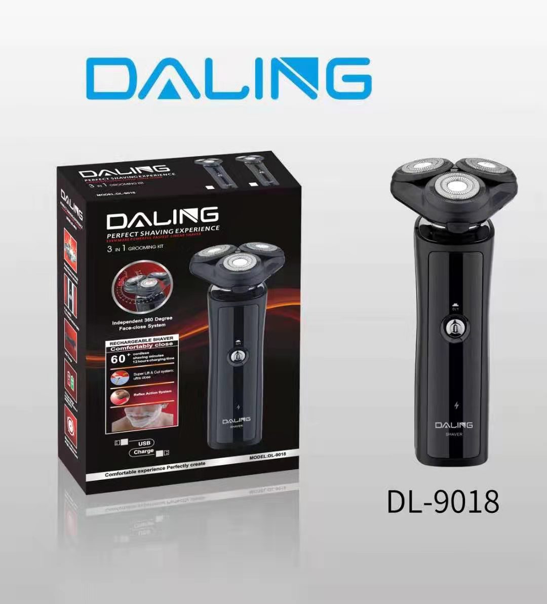 Daring DL-9018 multi-functional charging rotary three-head razor for nose hair and beard trimmer cross border